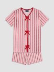 Pink Bow Detail V-Neck Girl's Shorts Pajama Set