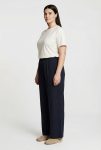 Navy Blue Wide-Leg Pants with Belted Waist in Plus Size