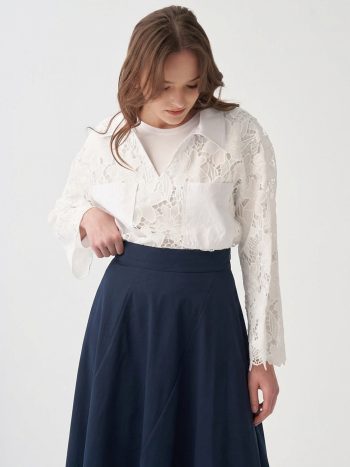 Navy Blue Bias-Cut Paneled Skirt