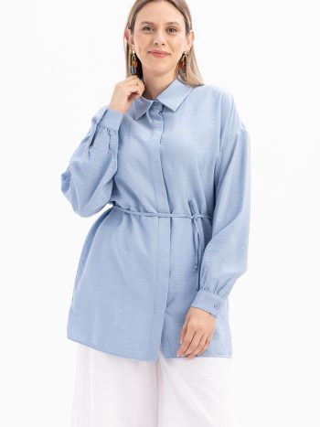 Blue Slim Belted Shirt Tunic