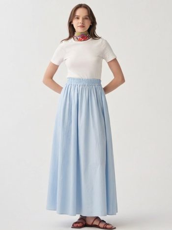 Mavi-Poplin Etek
