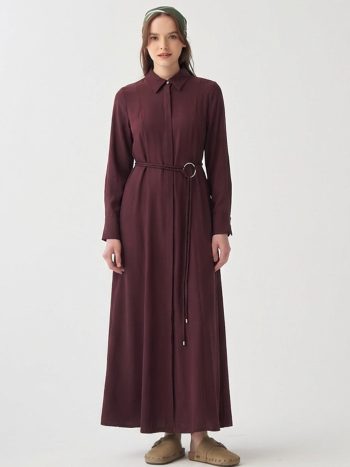 Mürdüm-Belt Detail Dress