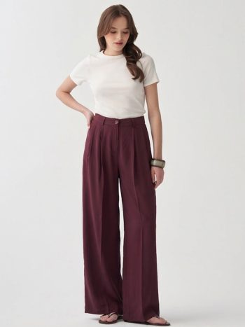 Plum-Pleat Detail Palazzo Pants