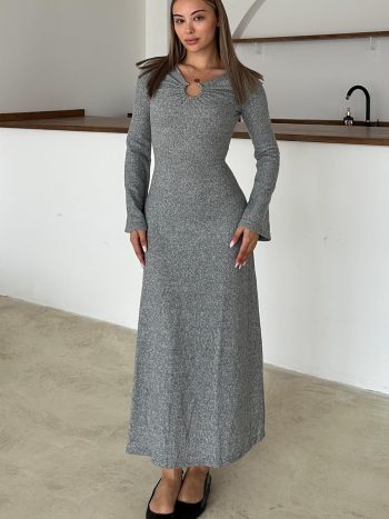 Front-Accessorized Knit Dress GRAY 9367-E