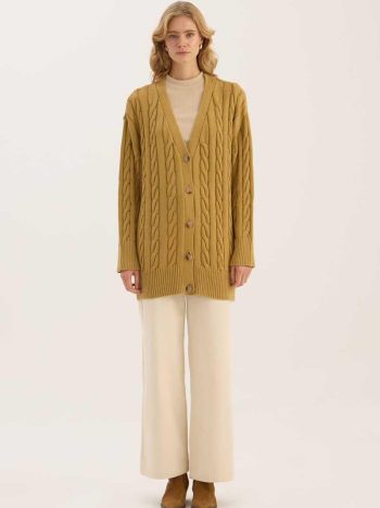 Knit Pattern Cardigan in Olive Green