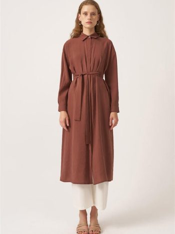 Pleated Long Tunic Brown