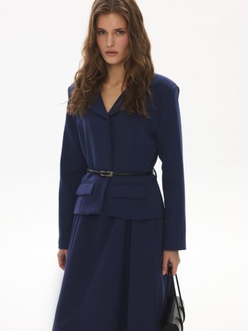 Premium Gold Belted Navy Blue Jacket Dress