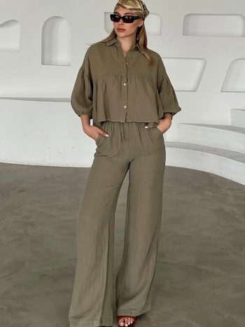 Relaxed Short Shirt Two-Piece Muslin Set HAKI 9355-TK