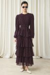 Burgundy Chiffon Polka Dot Tiered Dress