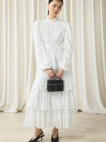 Chiffon Pointelle Print Layered Dress - Ecru