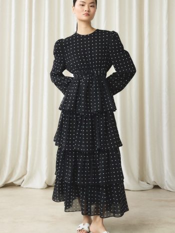 Chiffon Paisley Print Tiered Dress - Black