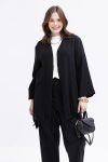 Black-Skirt Hem Gather Muslin Hoodie