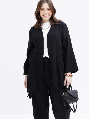 Black-Skirt Hem Gather Muslin Hoodie