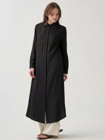 Black Hidden Slit Long Shirt