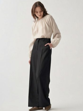 Black Crease-Pleated Palazzo Pants