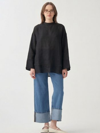 Black-Ruffle Detail Blouse