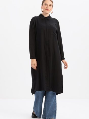 Black Slit Pocket Long Shirt