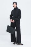 Black Chain Embroidered Elastic Sleeve Modal Shirt Tunic