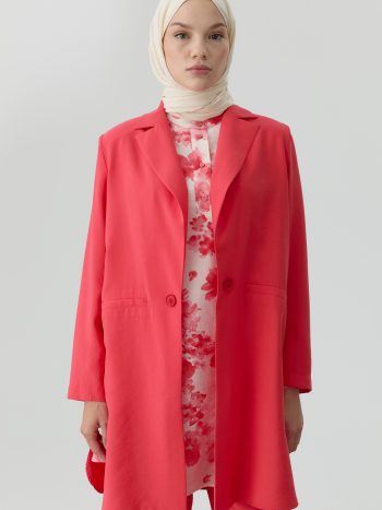 Embellished Button Blazer Jacket - Coral