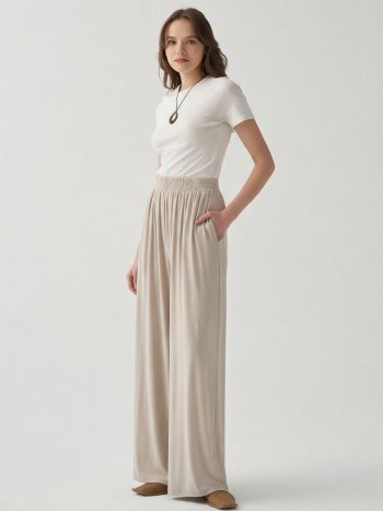 Stone-Waist Elastic Wide-Leg Trousers