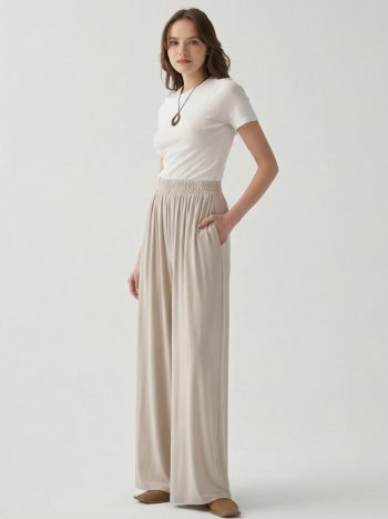 Taş-Beli Lastikli Geniş Paça Pantolon