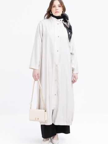 Stone-Hem Elastic Snap Closure Abaya