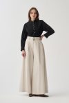 Stone-Belted Pleated Wide-Leg Pants