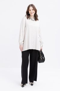 Stone-Chain Embellished Sleeve Elastic Shirt Tunic