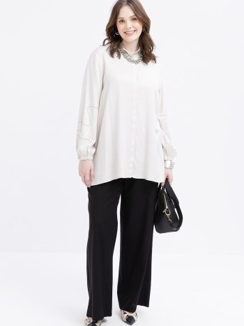 تيونيك قميص بأكمام مطاطية ومطرز بالحجارة والسلاسل