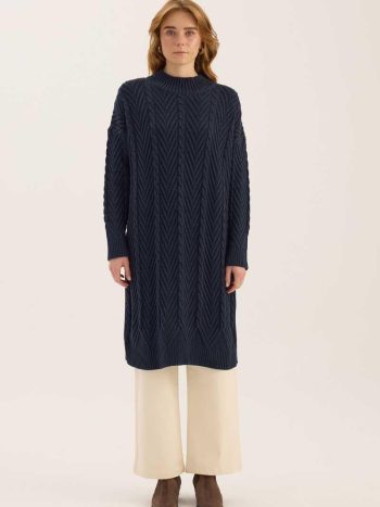 Diagonal Pattern Knit Sweater Navy Blue