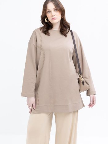 Mink-Embroidered Bicycle Collar Lycra Plus Size Tunic