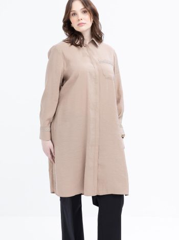 Mink-Striped Lace Detail Modal Shirt Tunic