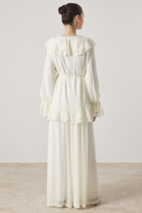 Yaka ve Kol Volanlı Şifon Takım - Krem - Görsel 4