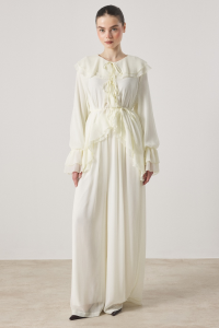 Yaka ve Kol Volanlı Şifon Takım - Krem - Görsel 3