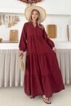 BAT WING SLEEVE BUTTON-DETAILED MUSLIN LOOSE DRESS BORDO 9330-E