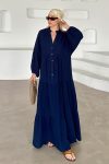 Batwing Sleeve Button Detail Muslin Relaxed Dress NAVY 9330-E