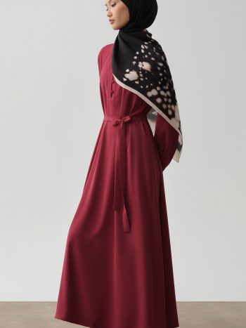 Half Placket Belted Dress - Red