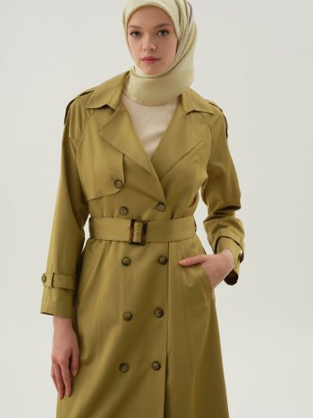 Crossover Coat with Slit - Olive